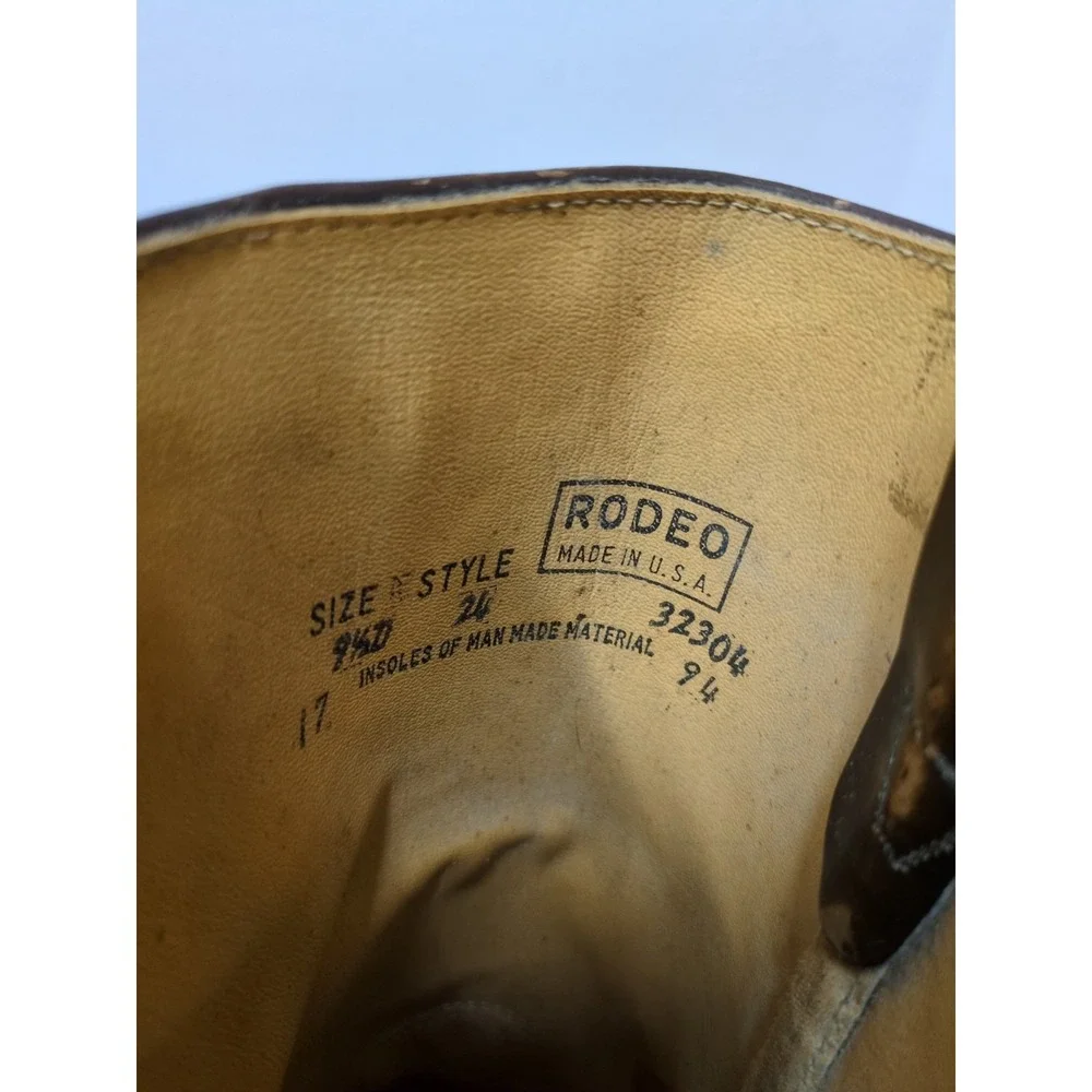 VTG USA-Made RODEO 32304 Square Toe Harness Roper-Style Leather Boots Sz 9 1/2 D